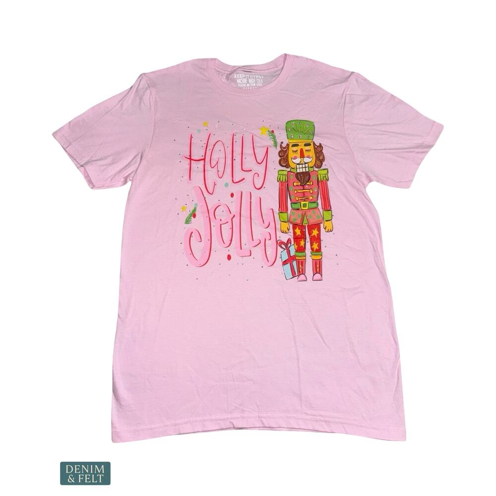 NEW Keep It Gypsy Pink Holly Jolly Nutcracker Graphic Tee Christmas Festive Cute - Picture 3 of 7